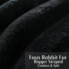 Futei Black Decorative Throw Pillow Covers 12X20 Inch Set Of 2, Square Soft Faux Rabbit Fur Big Striped Cushion Cover,Home Decor
