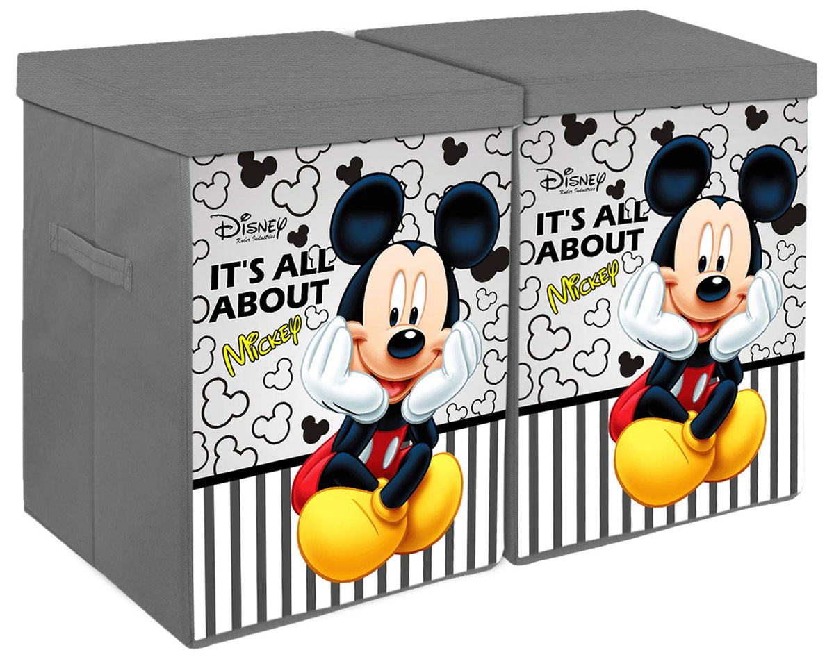 Kuber Industries Disney Mickey Print Non Woven Fabric Foldable Laundry Organiser With Lid & Handles (Grey)KUBMART16273