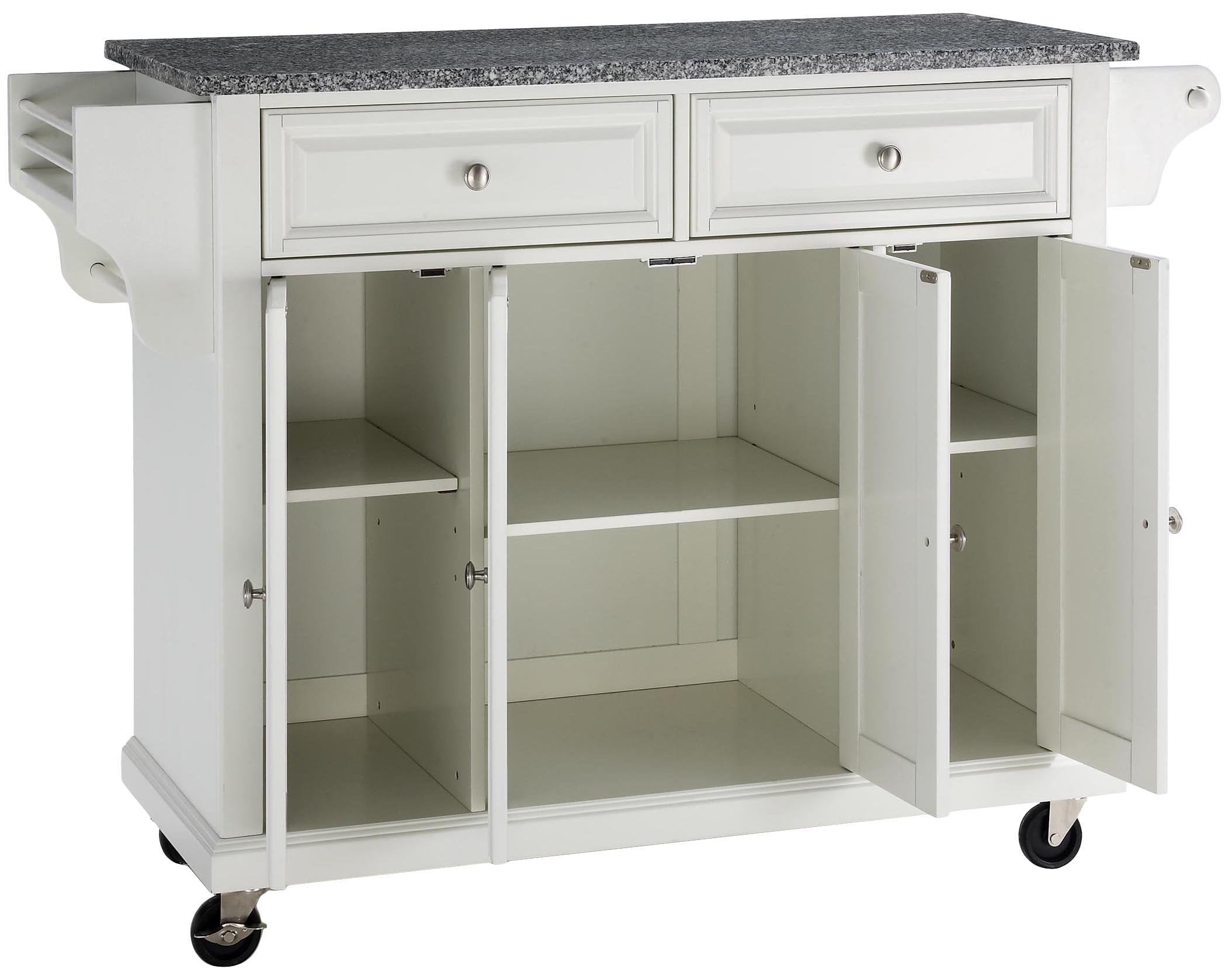 Crosley Furniture Full Size Granite Top Rolling Kitchen Island Storage Cart, Microwave Stand, Spice Rack, White