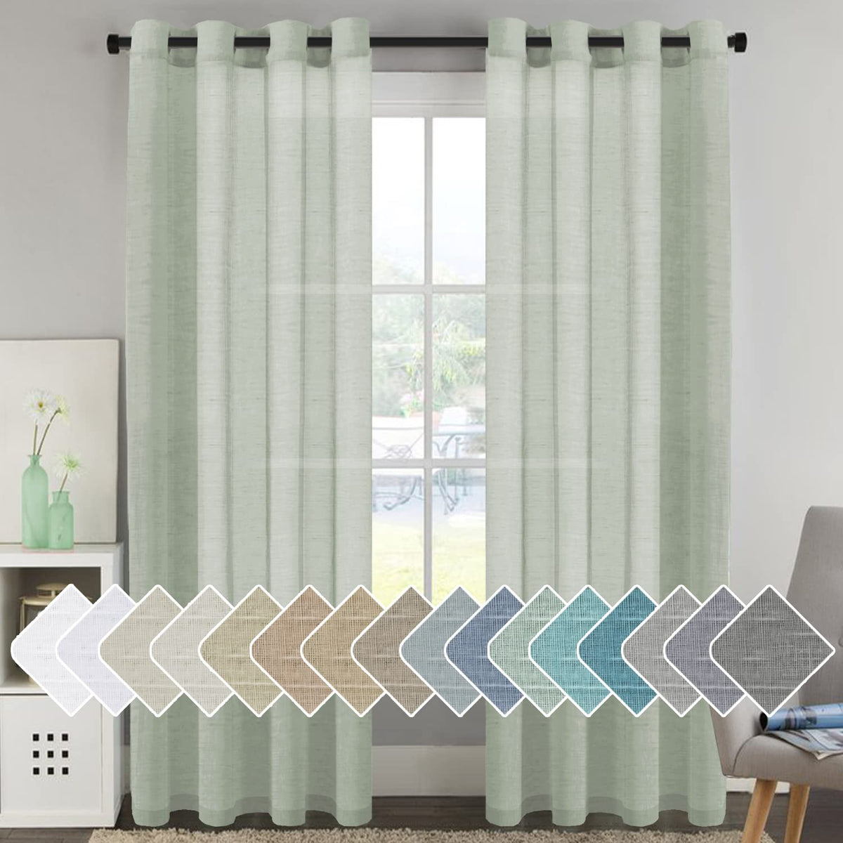 H.Versailtex Linen Curtains Natural Linen Blended Curtain Panels For Living Room/Light Reducing Linen Semi Sheer Curtains 96 Inc