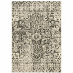HomeRoots 508844 8 x 11 ft. Gray Ivory & Brown Oriental Power Loom Stain Resistant Rectangle Area Rug