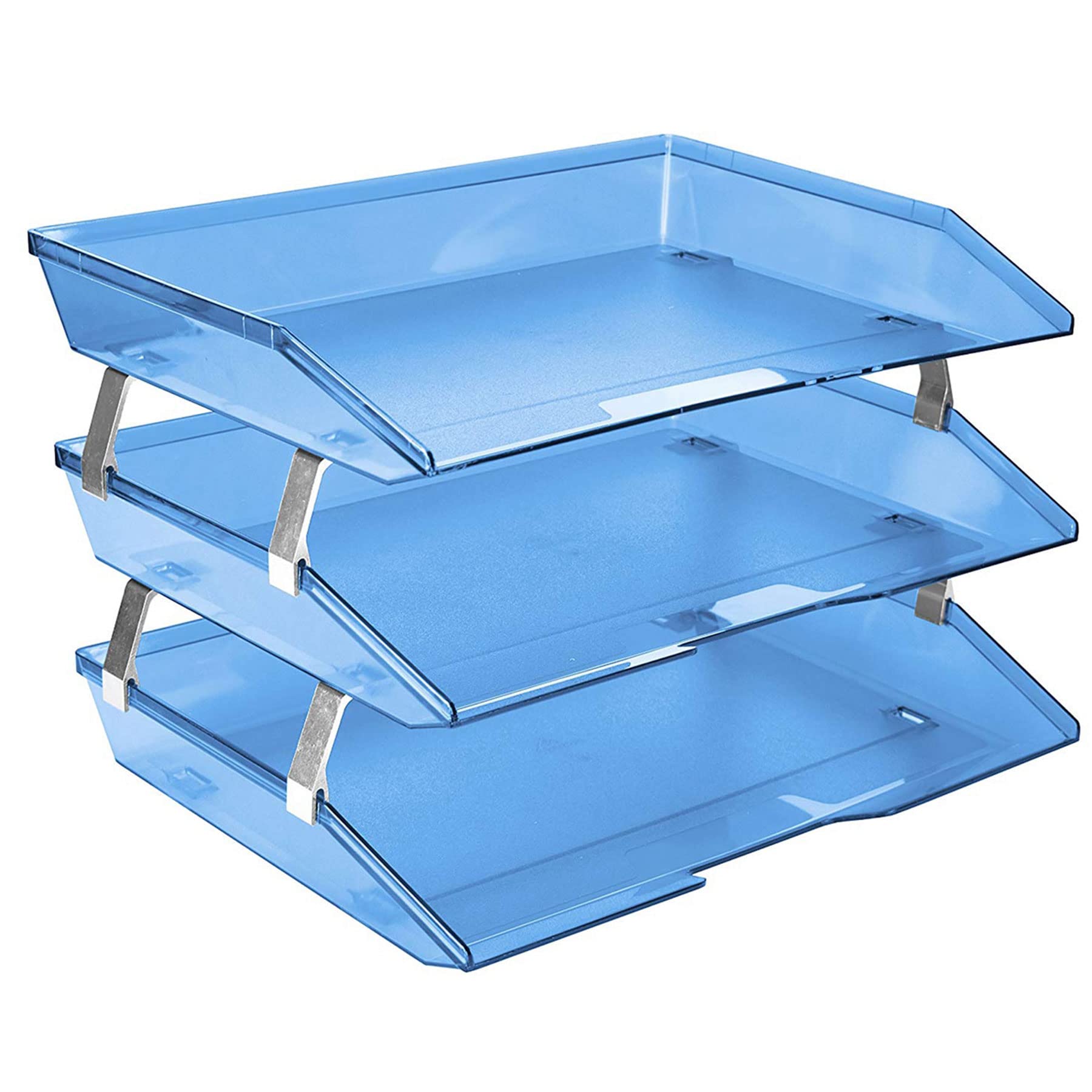 Acrimet Facility 3 Tier Letter Tray Side Load, Desktop File Organizer, Plastic (Clear Blue Color)
