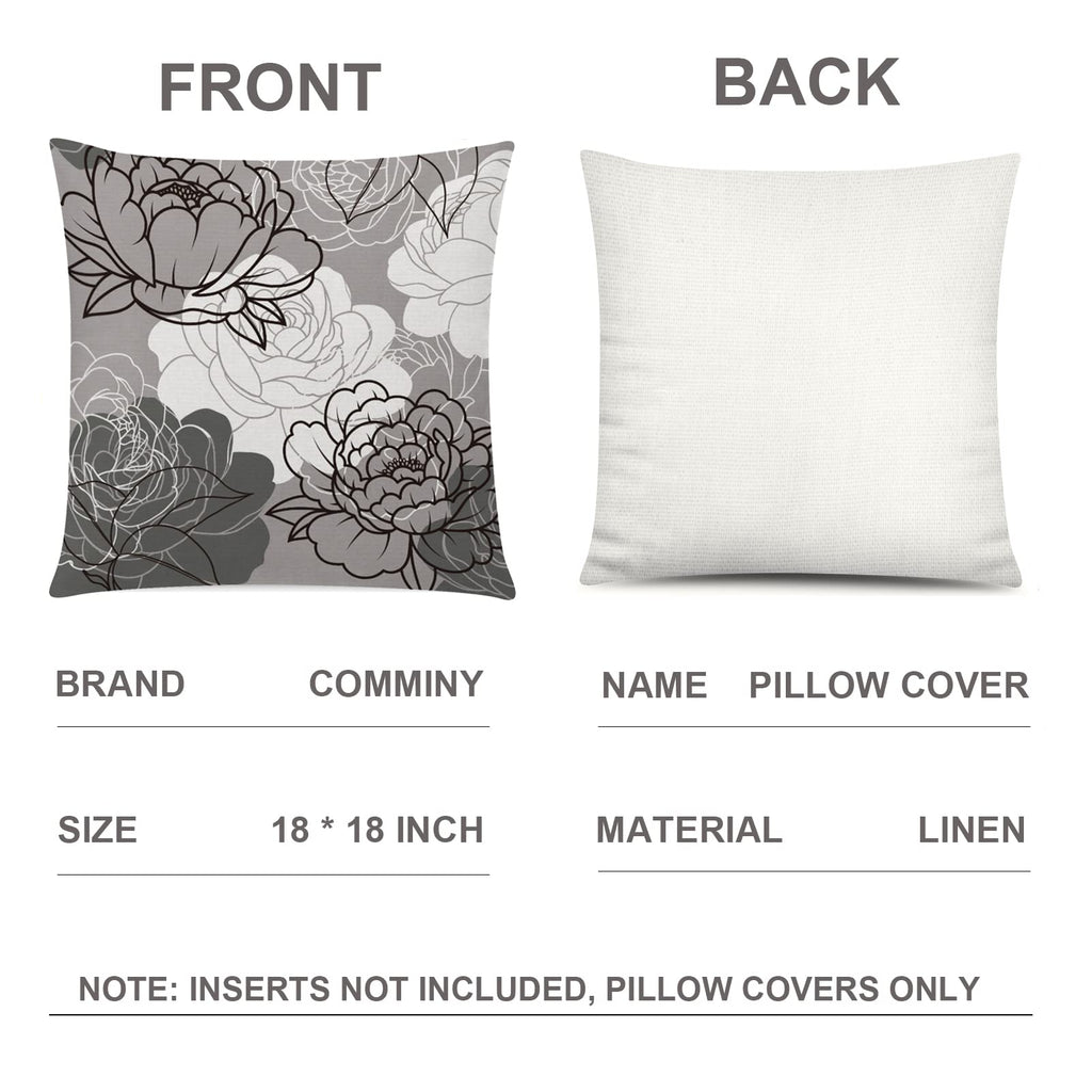 Comminy Grey Pillow Covers 18X18 Set Of 6 Decorative Daisy Flower Throw Pillow Cover For Couch Modern Cushion Cover For Patio Li