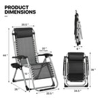 Monibloom Reinforced Zero Gravity Chair, Folding Pool Beach Lounger, Portable Tanning Chaise With Cushion, Headrest And Side Tray, 330Lbs Capacity - Black