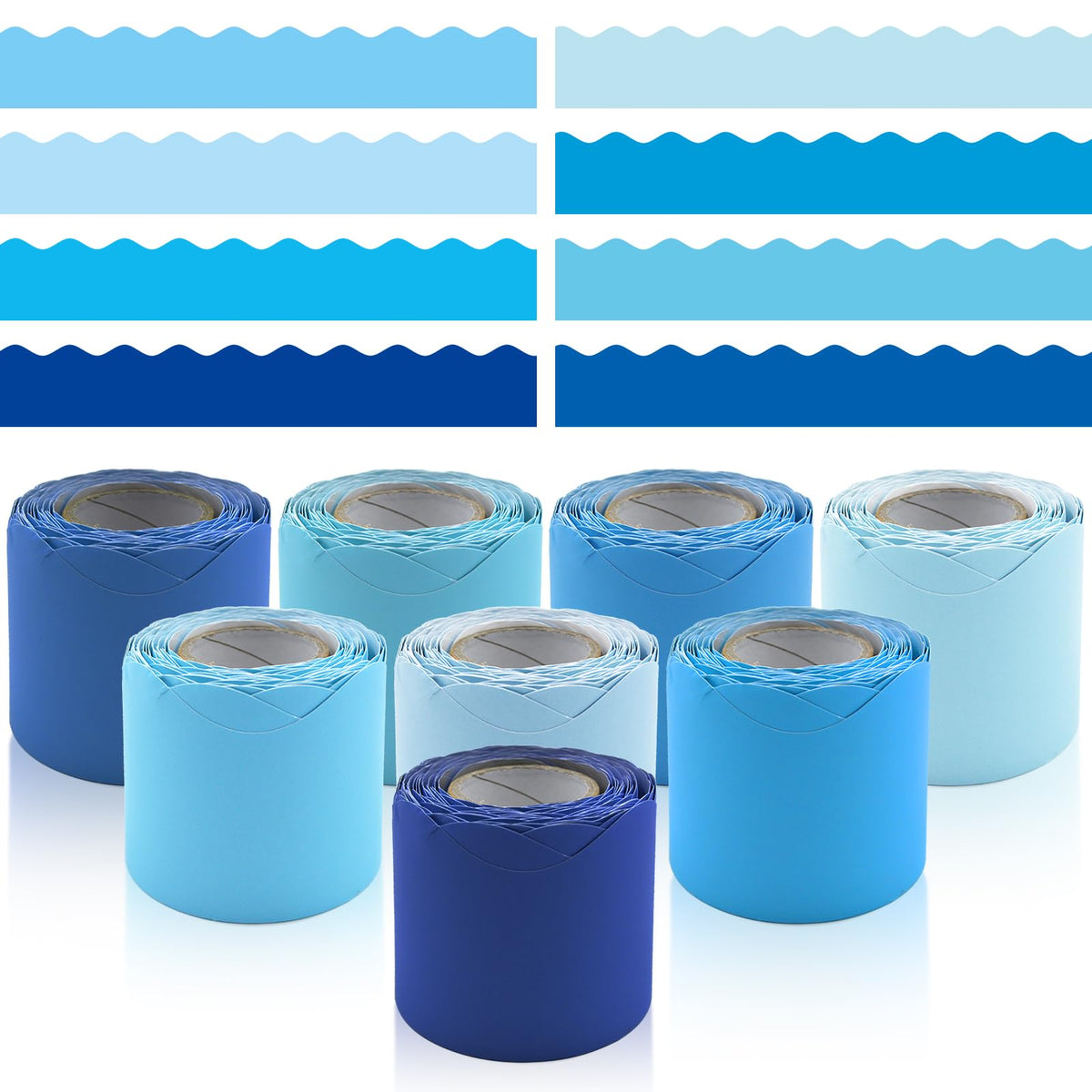 Dasttuis Bulletin Board Borders - 8 Rolls 262.4 Ft Blue Scalloped Bulletin Board Borders For Classroom, School & Office Decor -