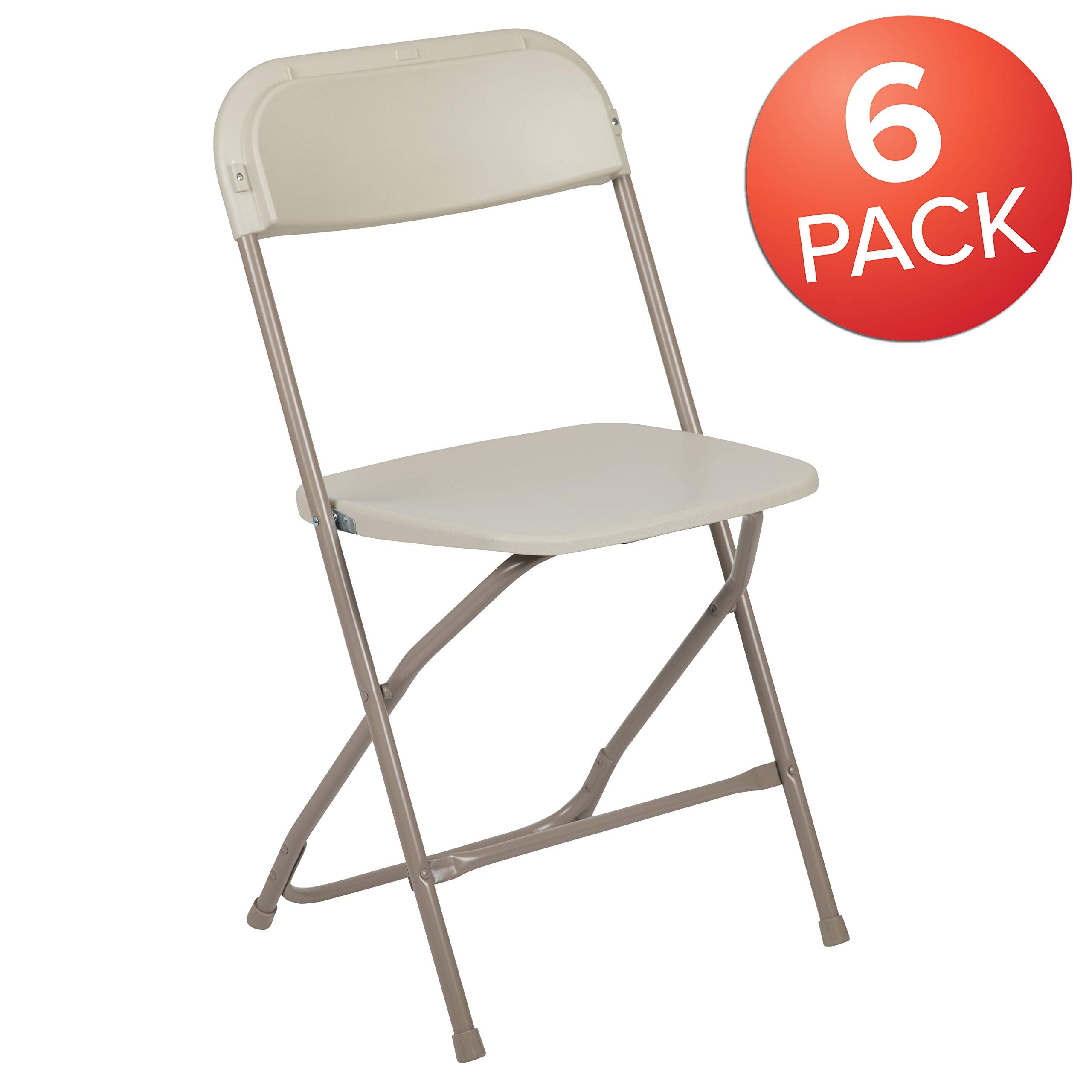 Flash Furniture Hercules Series Plastic Folding Chair - Beige - 6 Pack 650Lb Weight Capacity Comfortable Event Chair-Lightweight Folding Chair