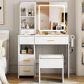 Otterease Vanity Desk with Mirror and Lights, 3 Lighting Colors and Power Outlet Makeup Vanity Desk with 5 Large Drawers and 3 S