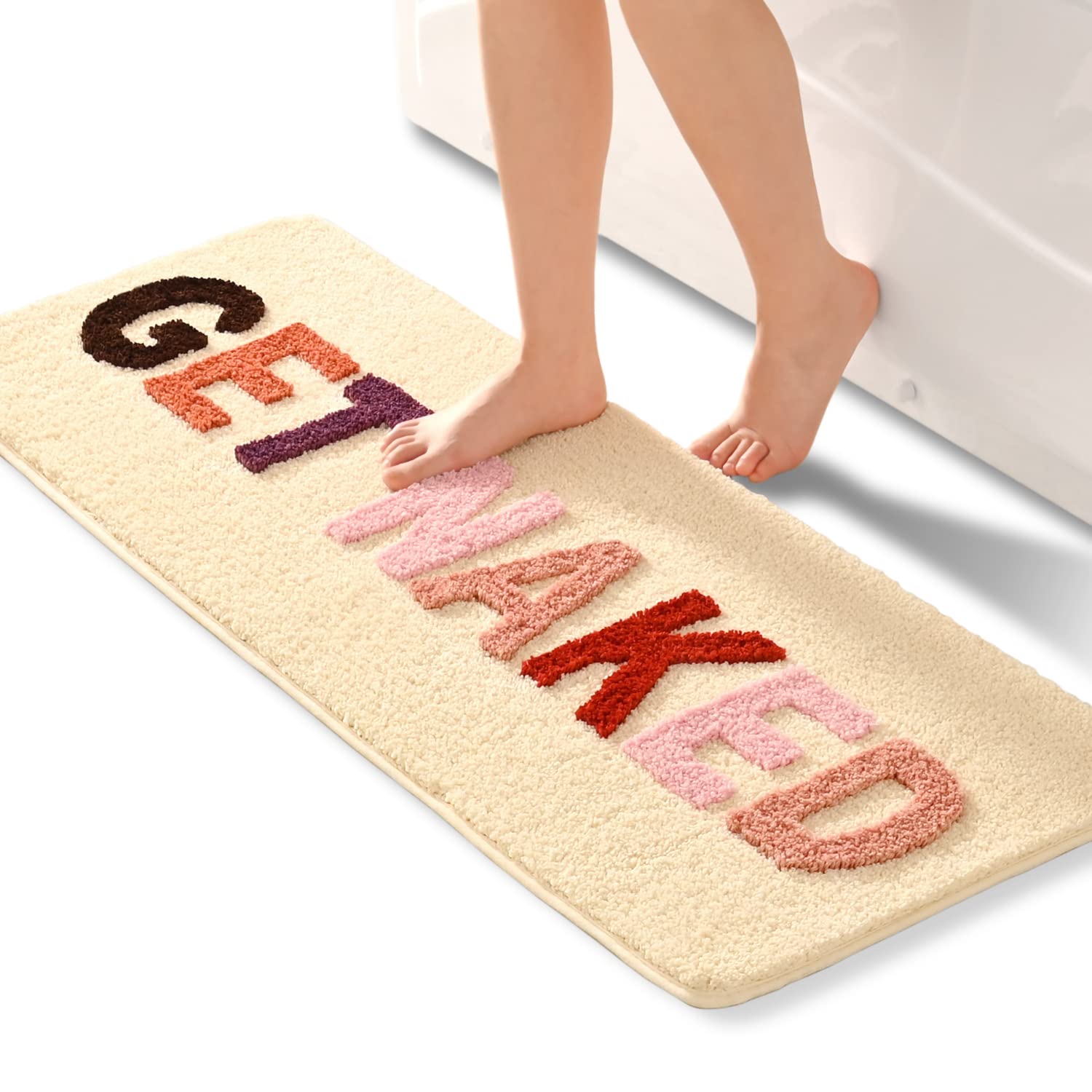 QJHOMO Get Naked Bath Mat Cute Bathroom Rugs Funny Non Slip Bathtub Decor Mats Super Absorbent Floor Carpet Machine Washable Bah