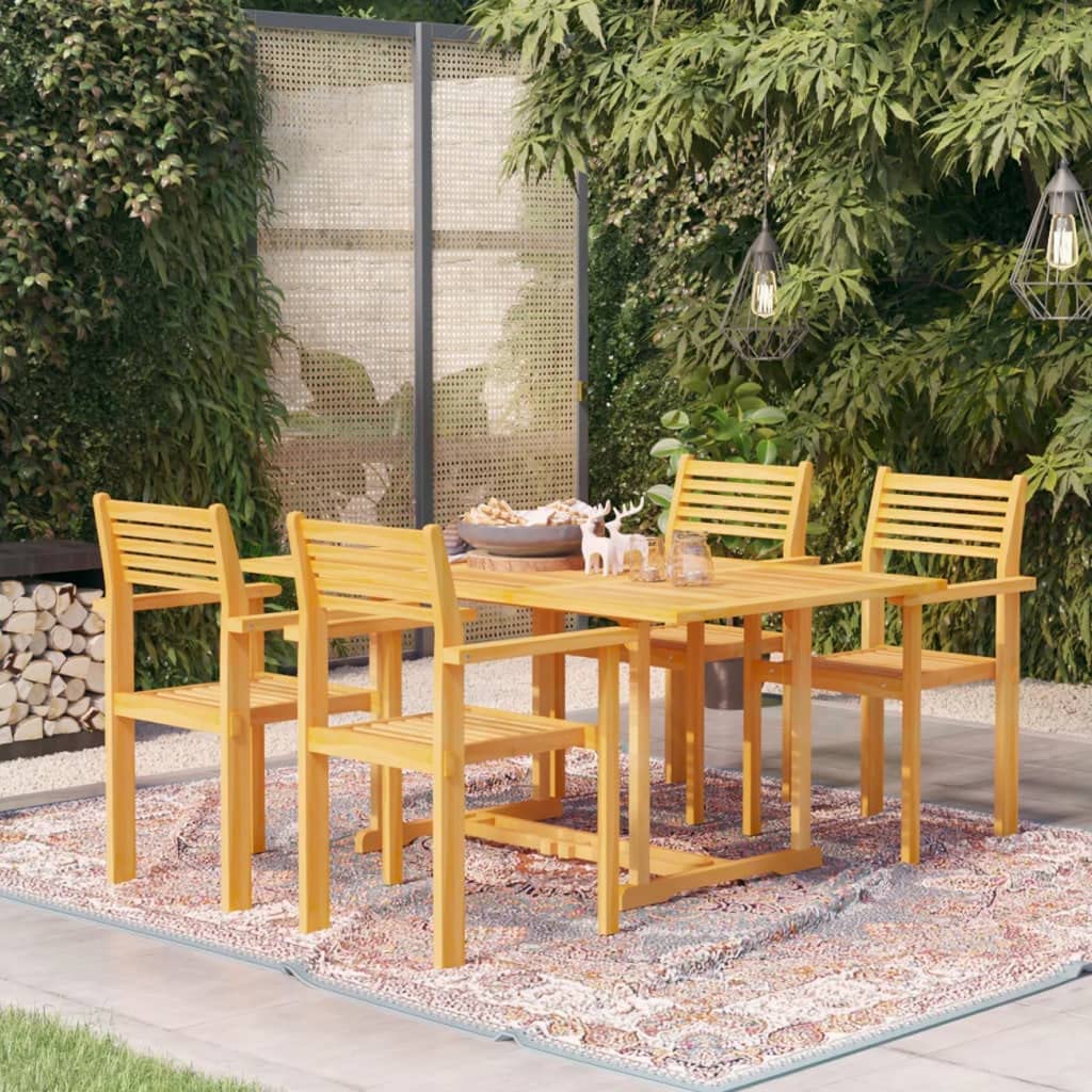 vidaXL 5-Piece Garden Dining Set – Solid Teak Hardwood Patio Furniture Set with Rectangular Table and 4 Stackable Chairs – Ideal for Outdoor and Indoor Use