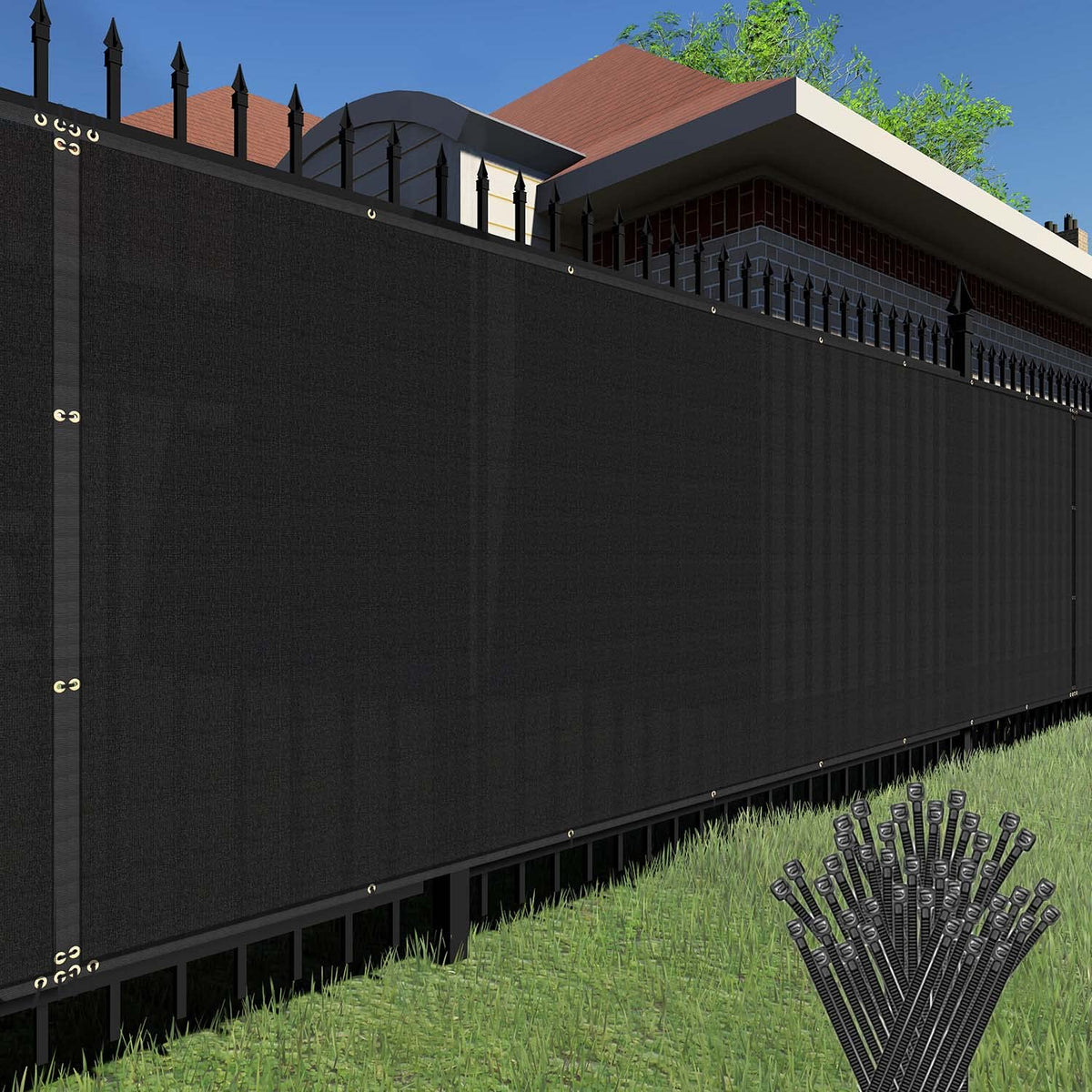 Tang Sunshades Depot 5Ftx273Ft Black Privacy Fence Screen Temporary Fence Screen 150 Gsm, Heavy Duty Windscreen Fence Netting Fe