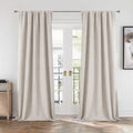 Cucraf 100% Blackout Back Tab And Rod Pocket Curtains 120 Inch Length 2 Panels Set, Greyish White Linen Curtain For Living Room