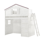 Acme Tree House Wooden Twin Loft Bed with Side Ladder in Pink and White