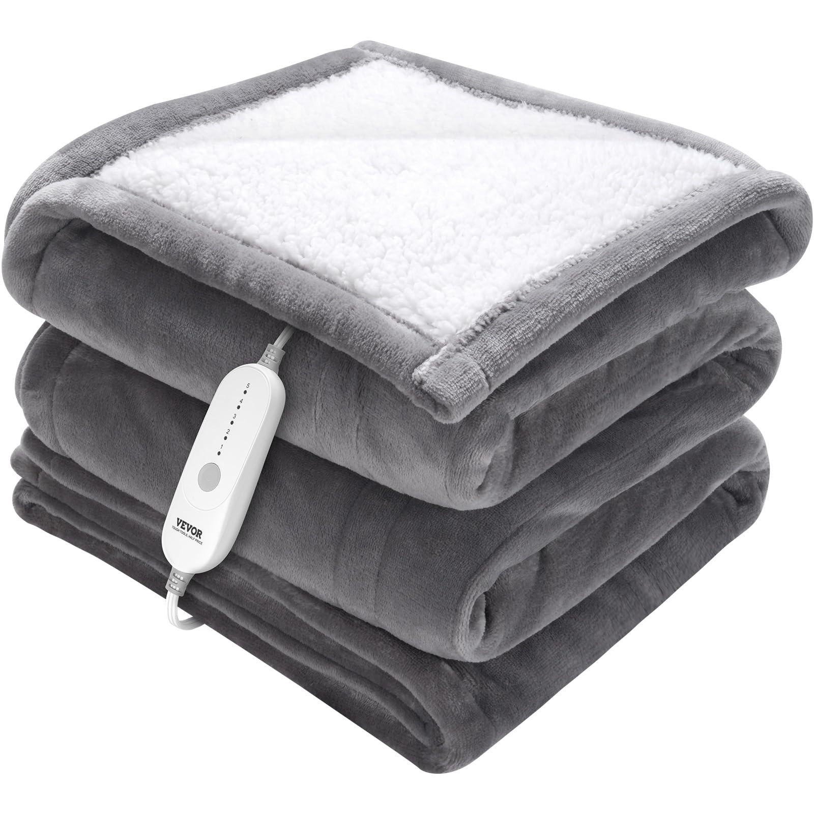 VEVOR Heated Blanket Electric Throw, 50'' x 60'' Twin Size, Soft Flannel & Sherpa Heating Blanket with 3 Hours Timer Auto-Off, 5