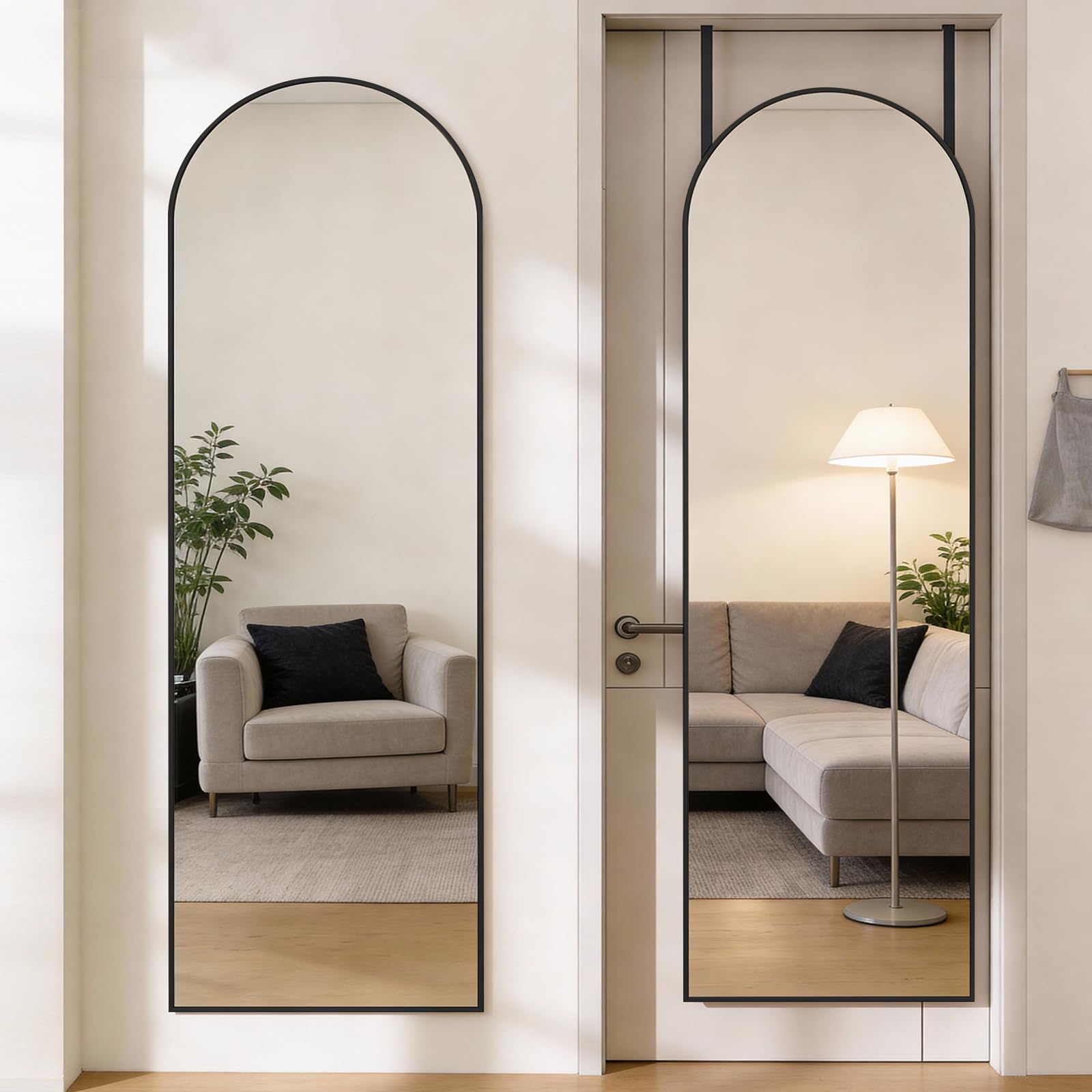 DUMOS Full Length Mirror 47x14 Inches - Arched Full Body Door Hanging Wall Mounted Aluminum Alloy Frame Mirror for Bedroom, Dres
