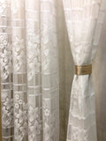 Fabrilia Heavy Polyester Net Semi Transparent Fancy Grommet Curtains, Floral Design, White, Window 4 Feet X 5 Feet, Pack Of 2 P