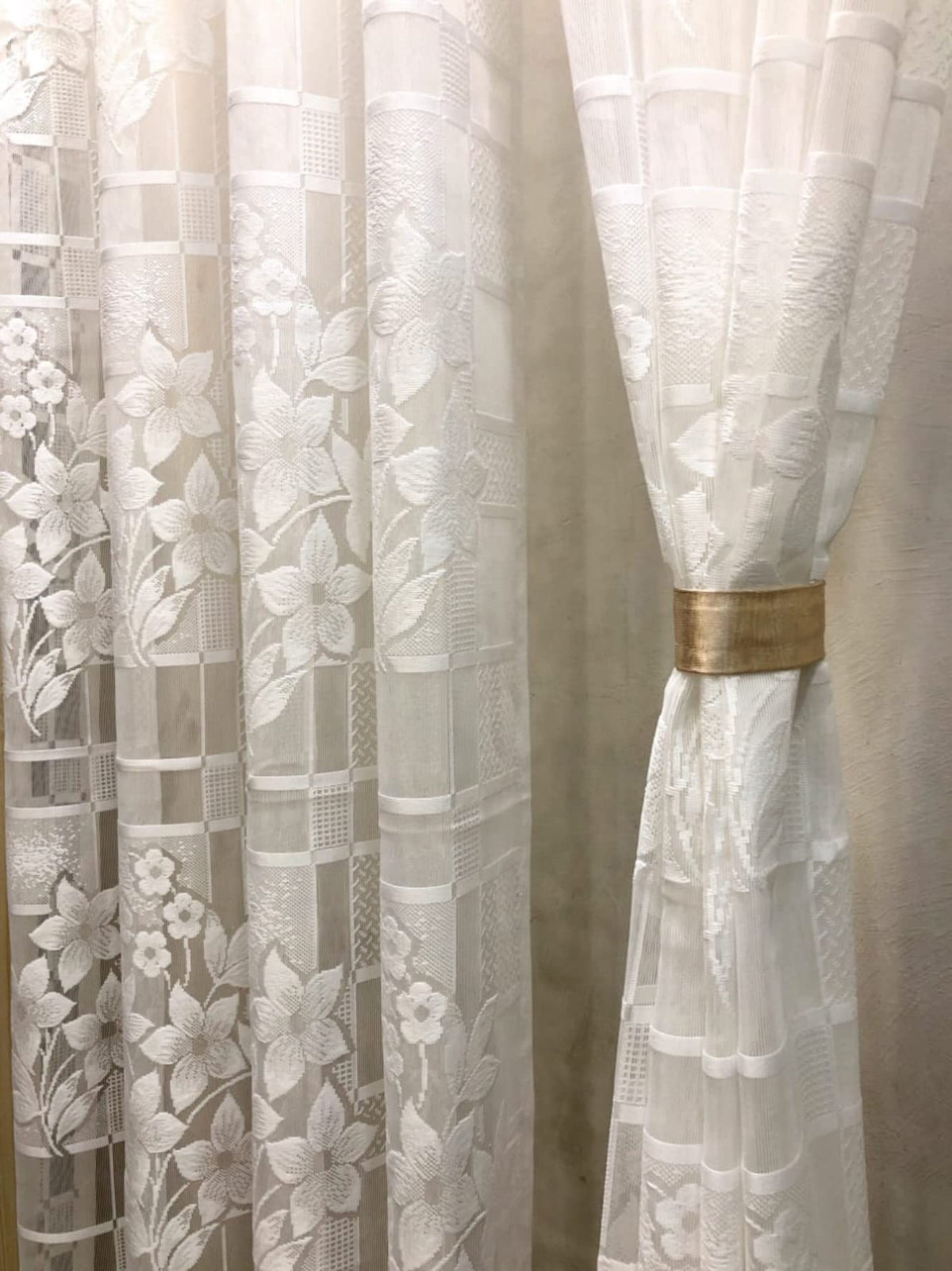 Fabrilia Heavy Polyester Net Semi Transparent Fancy Grommet Semi Sheer Curtains , Floral Design, White, Door 4 Feet X 7 Feet, P