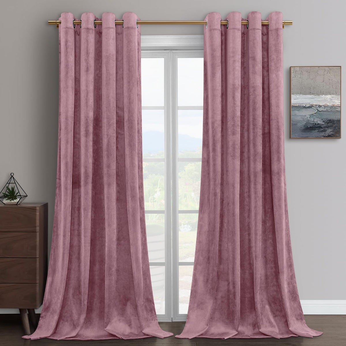 Homeideas Dusty Pink Mauve Velvet Curtains 108 Inches Long 2 Panel For Adult Girls & Ladys, Heavy Rose Pink Curtains For Living