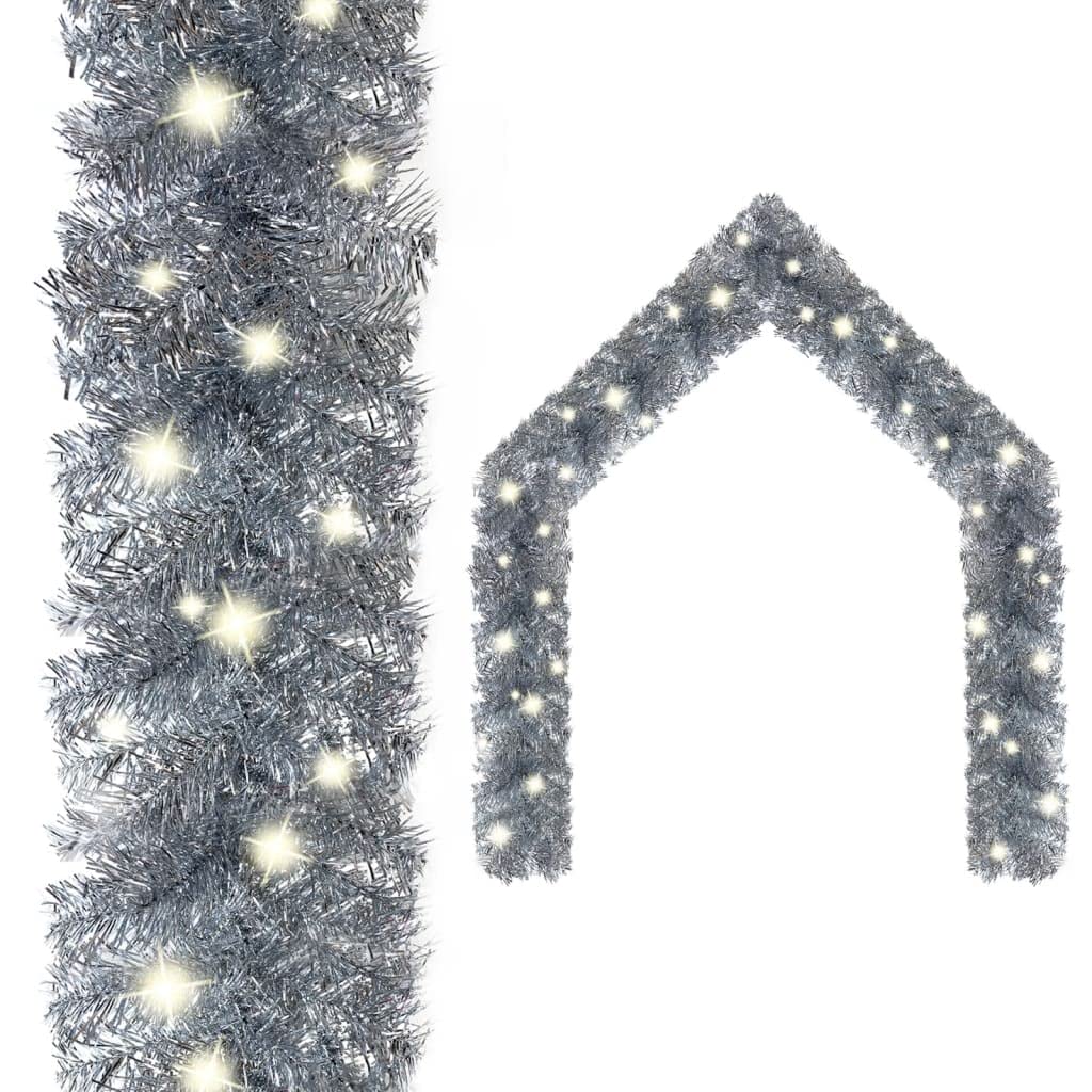 vidaXL 65.6' Christmas Garland with LED Lights - Silver - Energy Efficient PVC Christmas Ornament with USB Connection - Perfect for Stair Handrails, Doors, Walls or Ceiling