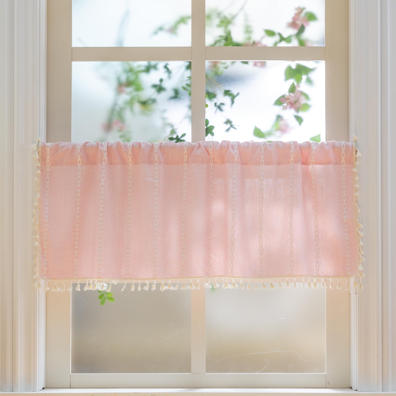Sutuo Home Boho Valance Curtains for Road Tiers Windows, Bohemian Short Curtains Light Filtering French Country Tassels Window T