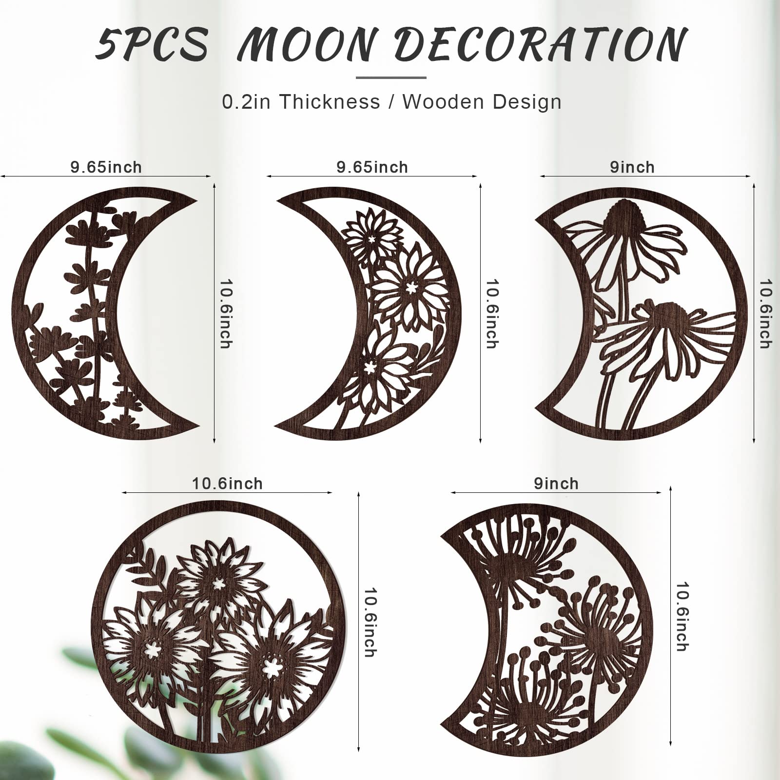 Jetec 5 Pieces Moon Phase Wall Decor Boho Hanging Moon Phase Nordic Wood Wall Art For Living Room Bedroom Home Wall Decoration R