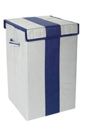 Nuwi Durable And Collapsible 68 L Foldable Laundry Storage Basket With Lid And Side Handles For Clothes & Toys (GreyBlue)(Engin