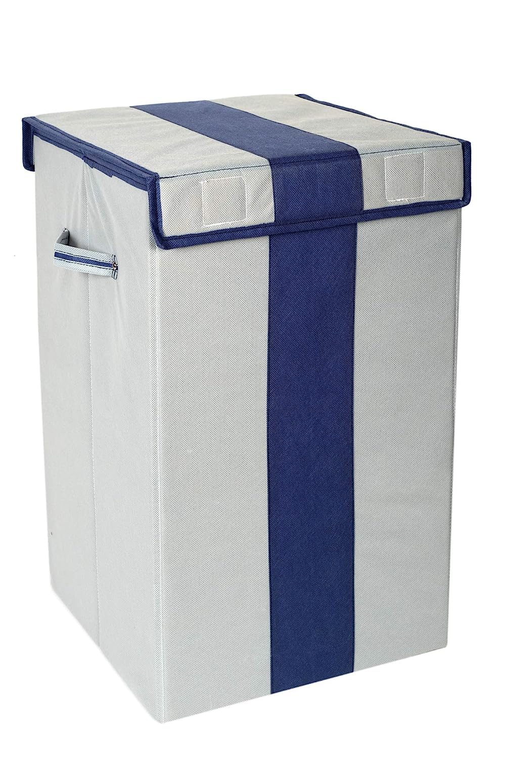 Nuwi Durable And Collapsible 68 L Foldable Laundry Storage Basket With Lid And Side Handles For Clothes & Toys (GreyBlue)(Engin