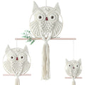 Mvsuta Owl Ivory Cotton Handmade Macrame Wall Hanging Tapestry Home Decor Art Cream Craft Wonderful Decoration Woven Beige Boho