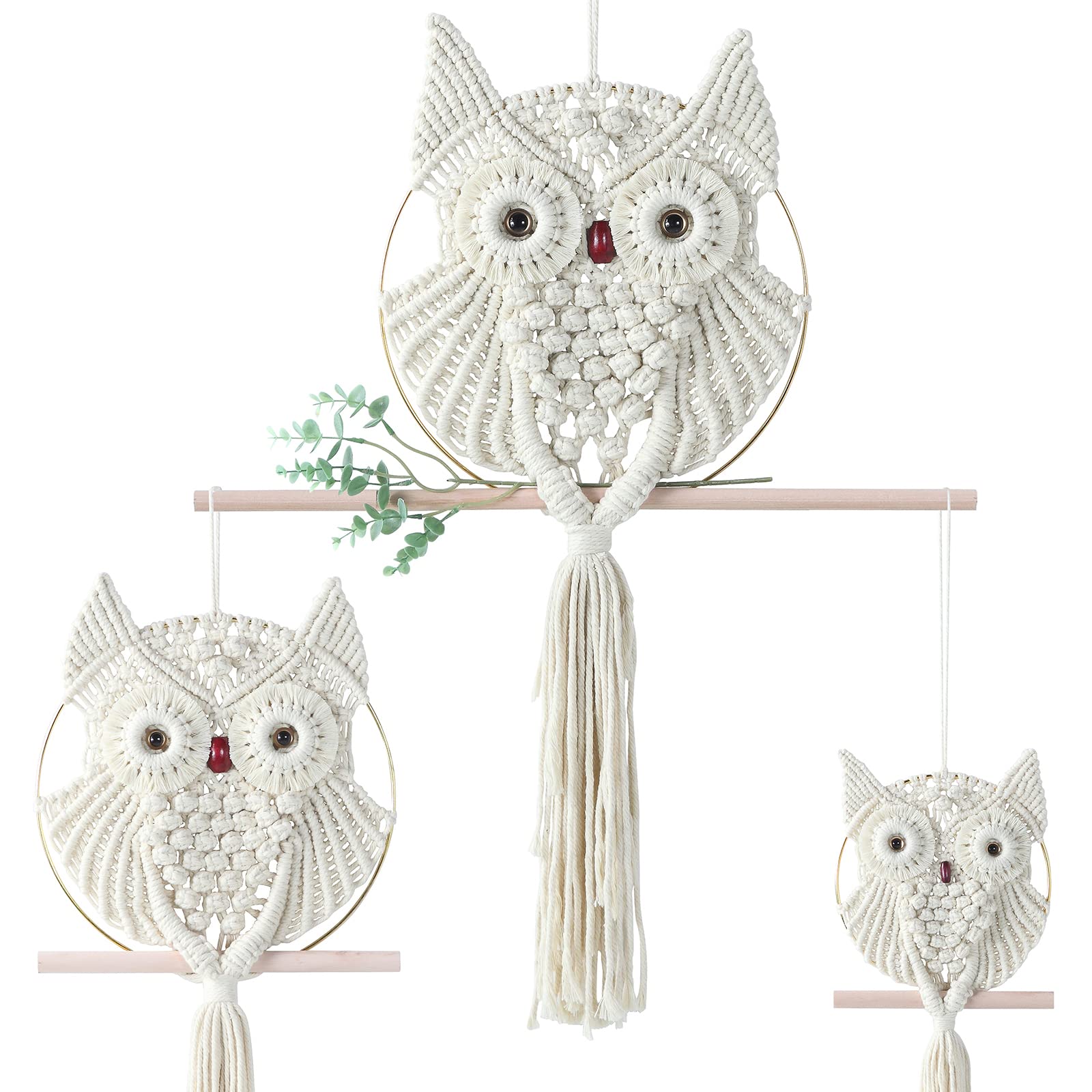 Mvsuta Owl Ivory Cotton Handmade Macrame Wall Hanging Tapestry Home Decor Art Cream Craft Wonderful Decoration Woven Beige Boho