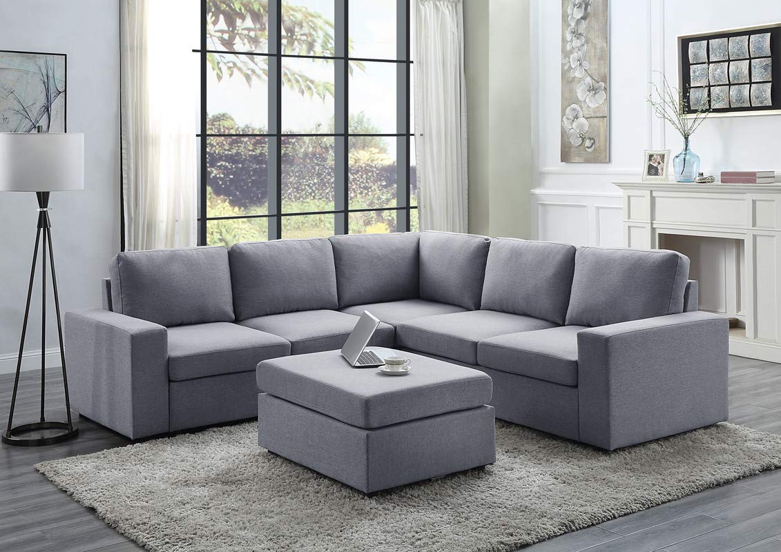 Lilola Home Decker Light Gray Linen 6 Seat Reversible Modular Sectional Sofa