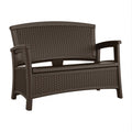 Suncast Outdoor Wicker Love Seat With 23-Gallon Storage, Comfortable Seating For Two, Ergonomic Back Support, All-Weather Furniture For Patio, Deck, And Garden, Java