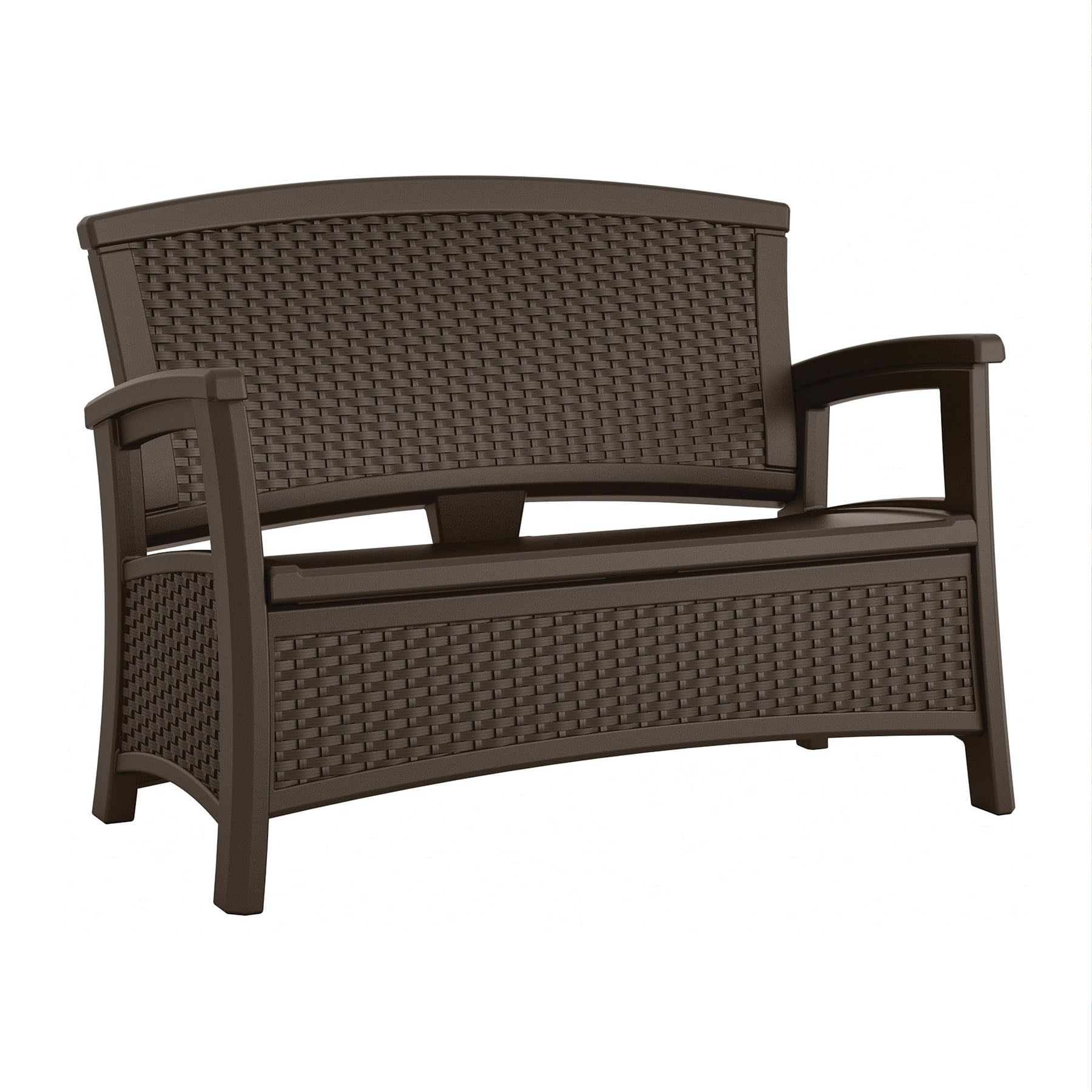 Suncast Outdoor Wicker Love Seat With 23-Gallon Storage, Comfortable Seating For Two, Ergonomic Back Support, All-Weather Furniture For Patio, Deck, And Garden, Java