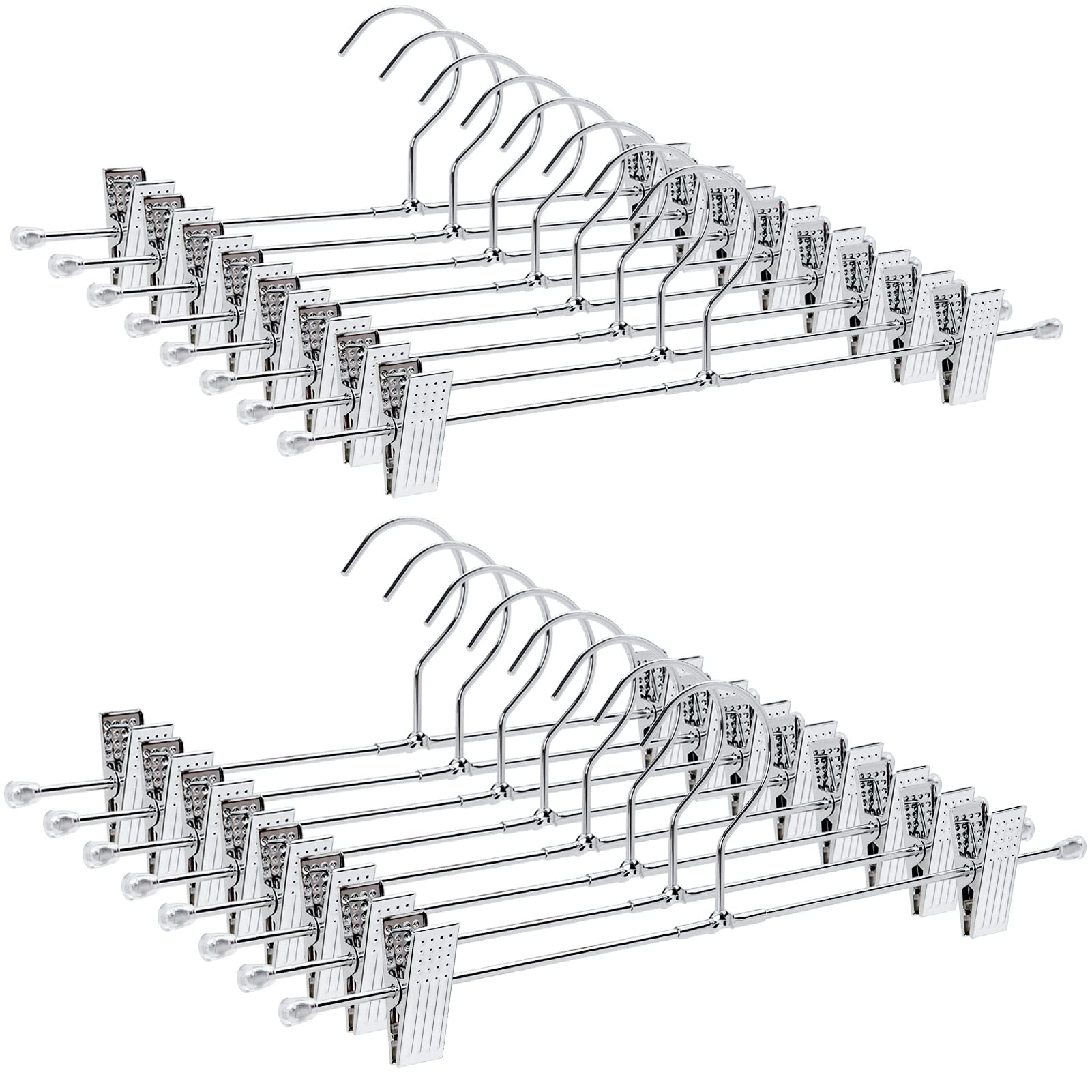 Amber Home 50 Pack Metal Pants Hangers with Clips, Heavy Duty Metal Skirt Hangers with 2-Adjustable Clips, Bottom Hangers for Sh