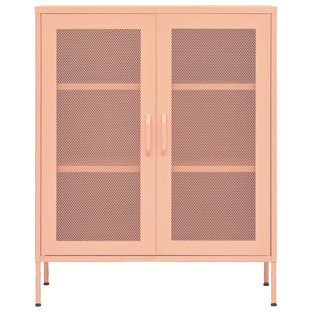 vidaXL Industrial Steel Storage Cabinet with Adjustable Shelves, Mesh Doors, Levellers, Pink, 31.5"x13.8"x40"