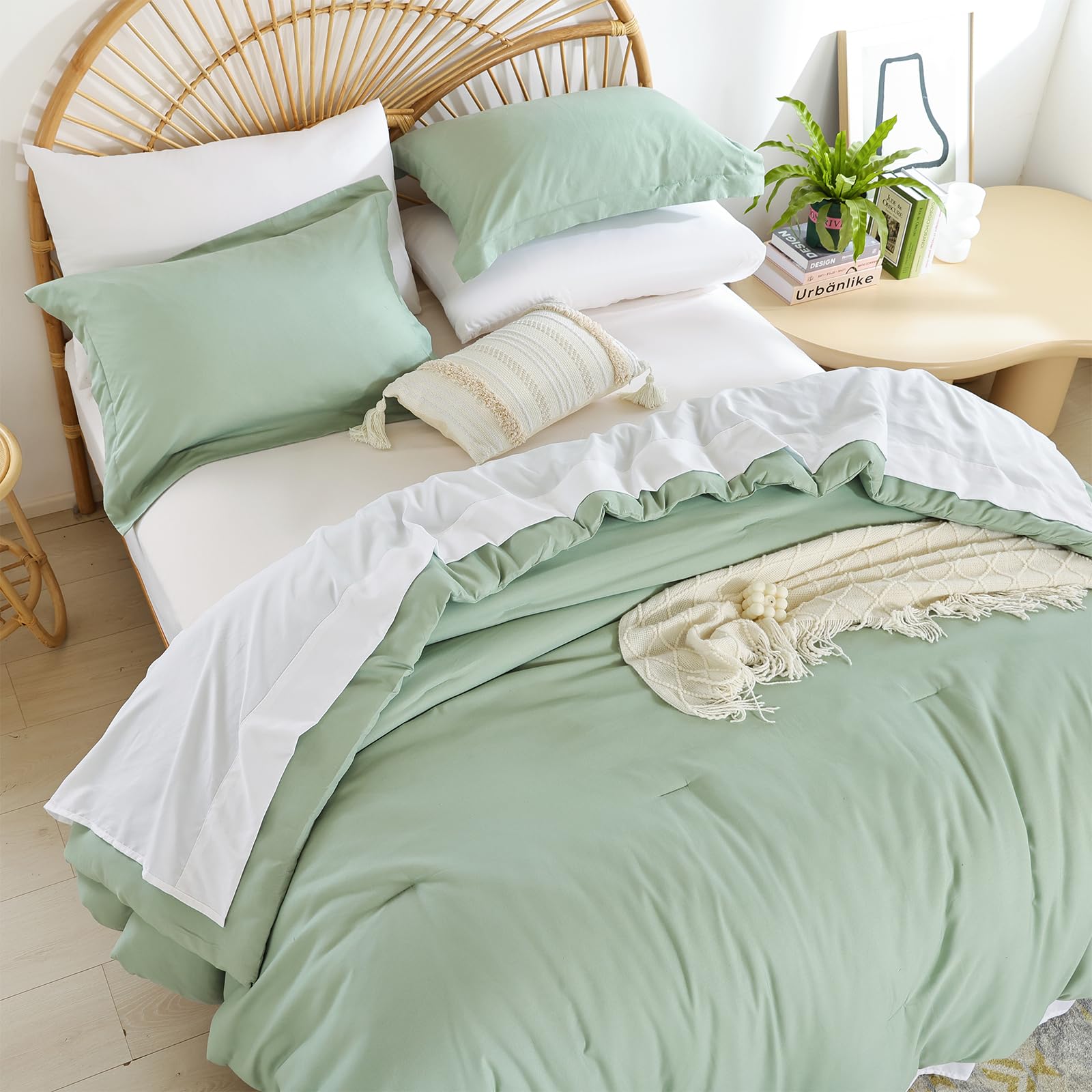 Weigelia Twin Comforter Set 5-Piece Sage Green Bed In A Bag Soft All Season Bedding Set Lightweight Comforter Set For Women And