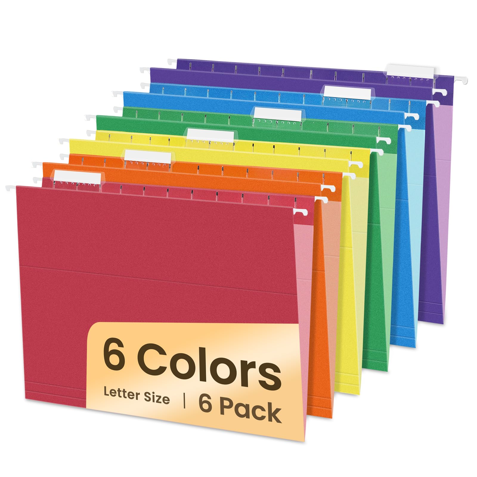 Sunee Hanging File Folders, 6 Pack Letter Size Hanging File Folders With 1/5-Cut Tabs, Ideal For Home And Office Organization An