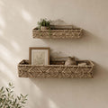Amazon Brand  Umi Water Hyacinth Raffia Storage Basket with Inner Metal Frame Pack of 2, (10 & 12) Inch | Handwoven Raffia Bask