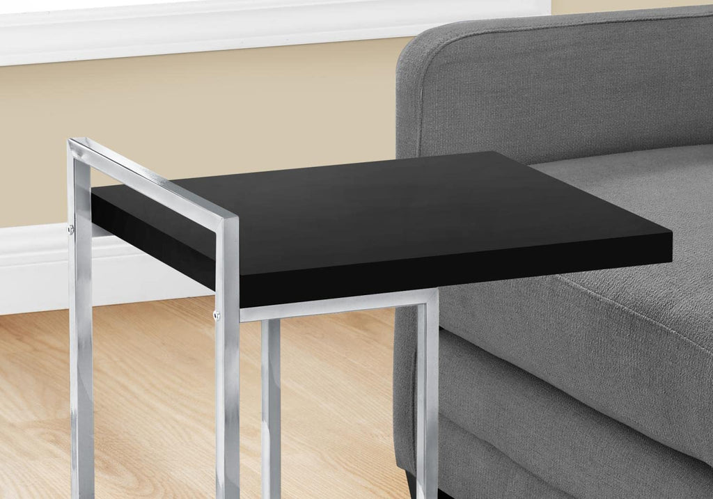 Monarch Specialties I 3640 Accent Table, C-Shaped, End, Side, Snack, Living Room, Bedroom, Metal, Laminate, Black, Chrome, Contemporary, Modern