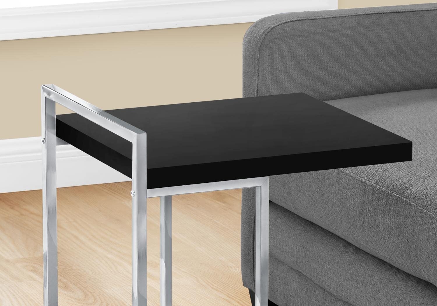 Monarch Specialties I 3640 Accent Table, C-Shaped, End, Side, Snack, Living Room, Bedroom, Metal, Laminate, Black, Chrome, Contemporary, Modern