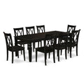 East West Furniture LGCL9-BLK-W 9 Piece Dining Room Table Set Includes a Rectangle Kitchen Table with Butterfly Leaf and 8 Dining Chairs, 42x84 Inch, Black