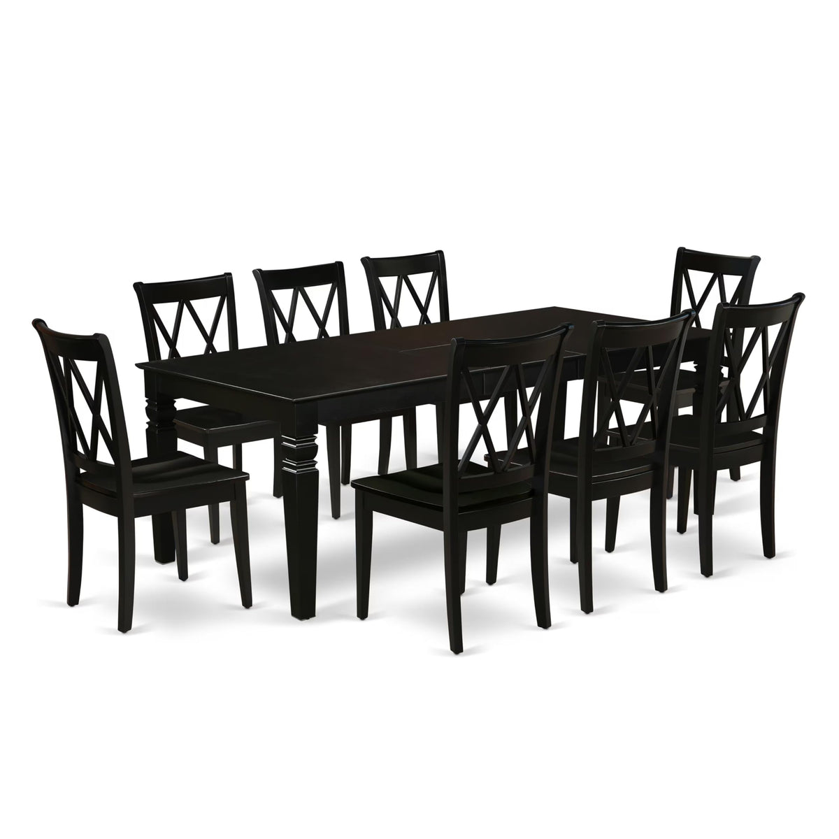 East West Furniture LGCL9-BLK-W 9 Piece Dining Room Table Set Includes a Rectangle Kitchen Table with Butterfly Leaf and 8 Dining Chairs, 42x84 Inch, Black