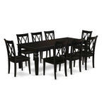 East West Furniture LGCL9-BLK-W 9 Piece Dining Room Table Set Includes a Rectangle Kitchen Table with Butterfly Leaf and 8 Dining Chairs, 42x84 Inch, Black