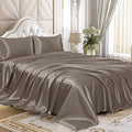 Homiest 4Pcs Satin Sheets Set Luxury Silky Satin Bedding Set With Deep Pocket, 1 Fitted Sheet + 1 Flat Sheet + 2 Pillowcases (King Size, Tinfoil Brown)