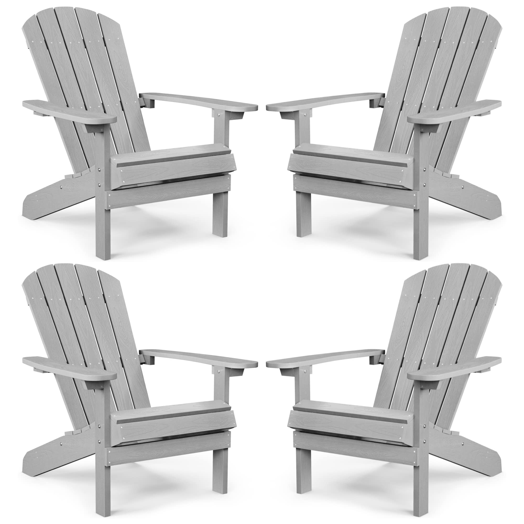 Yefu Adirondack Chairs Set Of 4 Plastic Weather Resistant-Grey, Modern Poly Lumber Outdoor Chairs Like Real Wood, Widely Used In Outdoor, Patio, Deck, Outside, Fire Pit Garden, Campfire Chairs