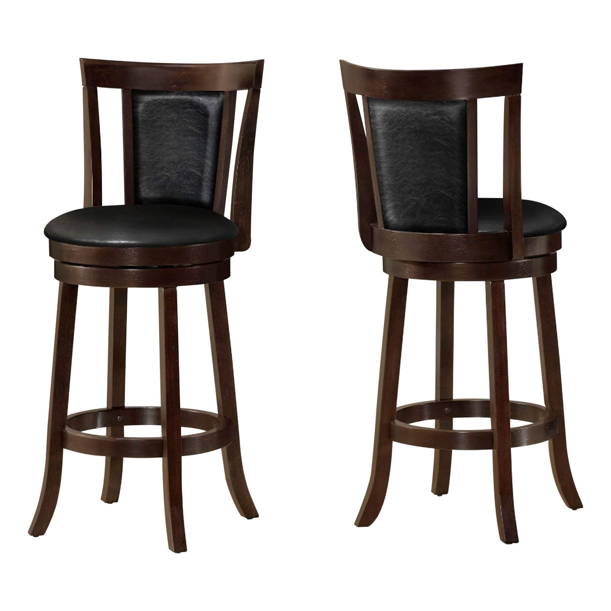 Monarch Specialties I 1287 Wood Swivel Barstools, 43' H, Cappucino/Black Leather-Look