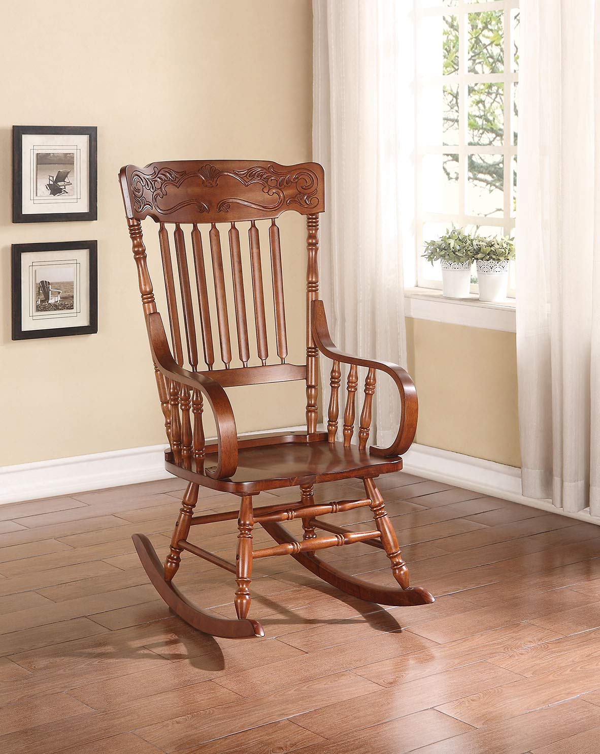 HomeRoots Furniture Rubber Wood &-Ply Tobacco Rocking Chair, Multicolor