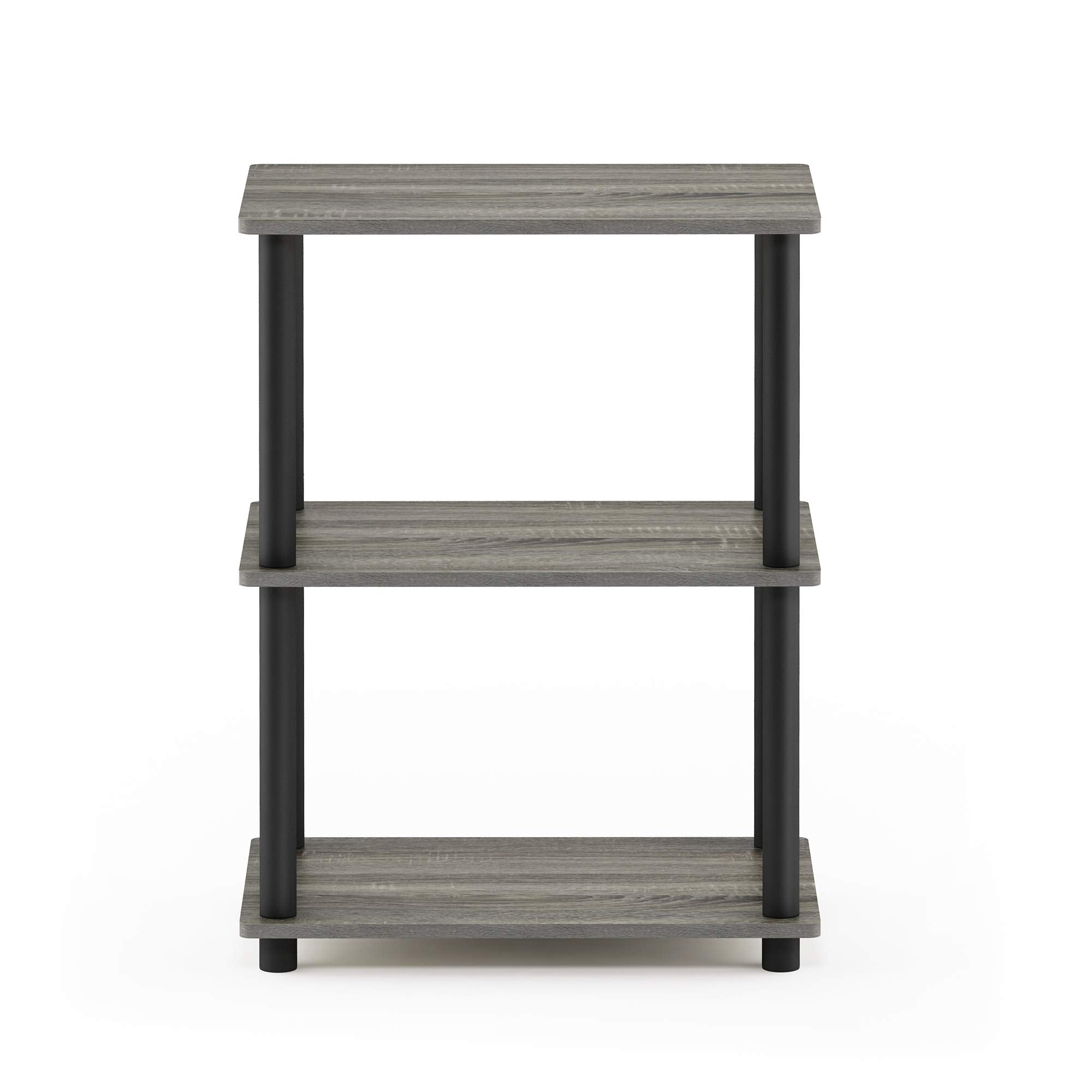 Furinno Turn-N-Tube No Tool 3-Tier Storage Shelf, Narrow, French Oak Grey/Black