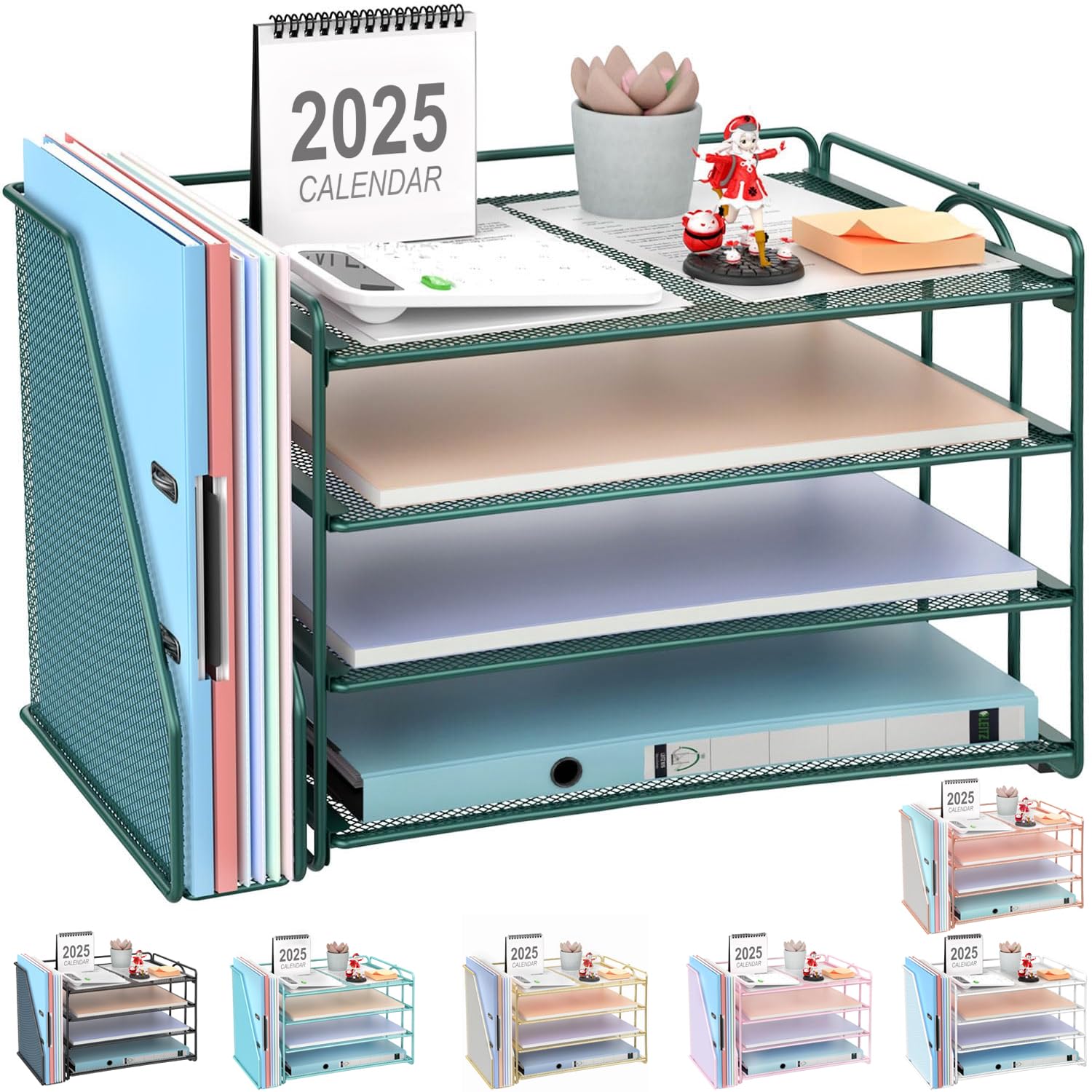 Gianotter 2025 New Large Capacity Desk Organizer With Detachable Magazine Holder, 4-Tier Paper Organizer Letter Tray, Desk Acces