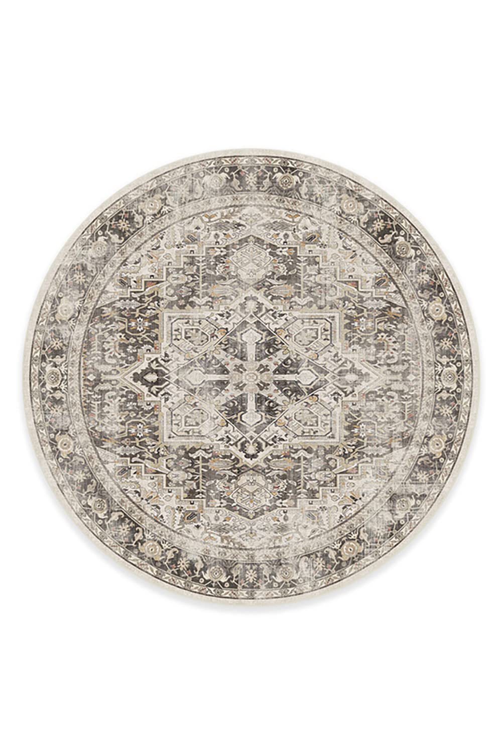 Ruggable Kamran Round Rug - Perfect Vintage Washable Area Rug For Kitchen, Entryway, Hallway, Kids Room - Stain & Water Resistan