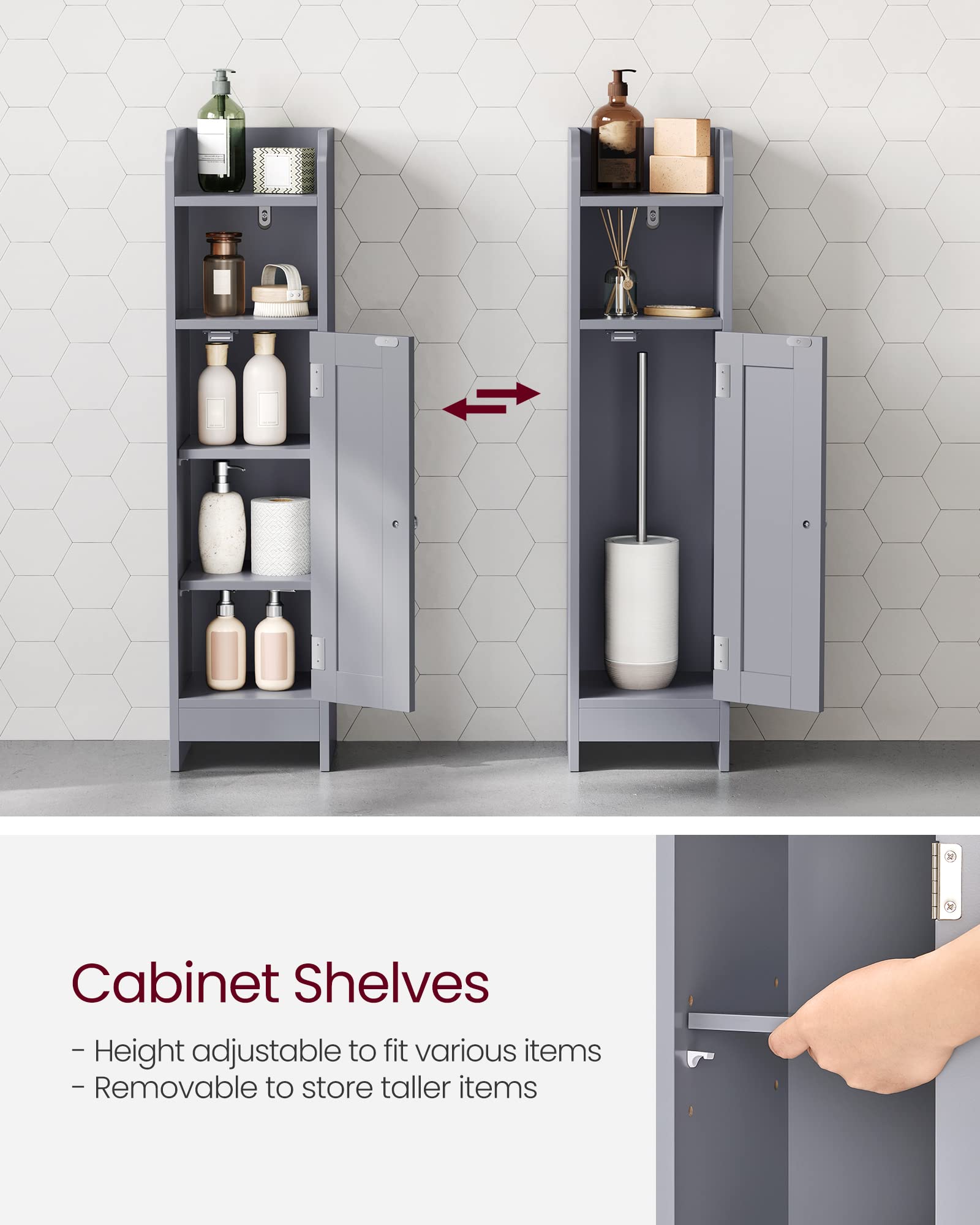 Vasagle Small Bathroom Storage Corner Floor Cabinet With Door And Shelves, Bathroom Storage Organizer, Narrow Bathroom Toilet Paper Storage Cabinet, Adjustable Shelves, Mystic Gray Ubbc310P36