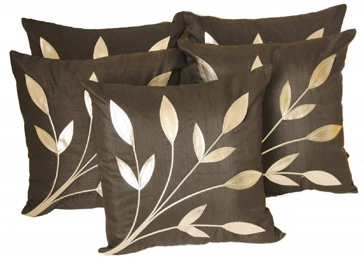 Decor India Cushion Cover Set Of 5 Home Decorative Polyester Throw Pillow Covers For Sofa, Living Room & Bedroom 16X16 Inch Case
